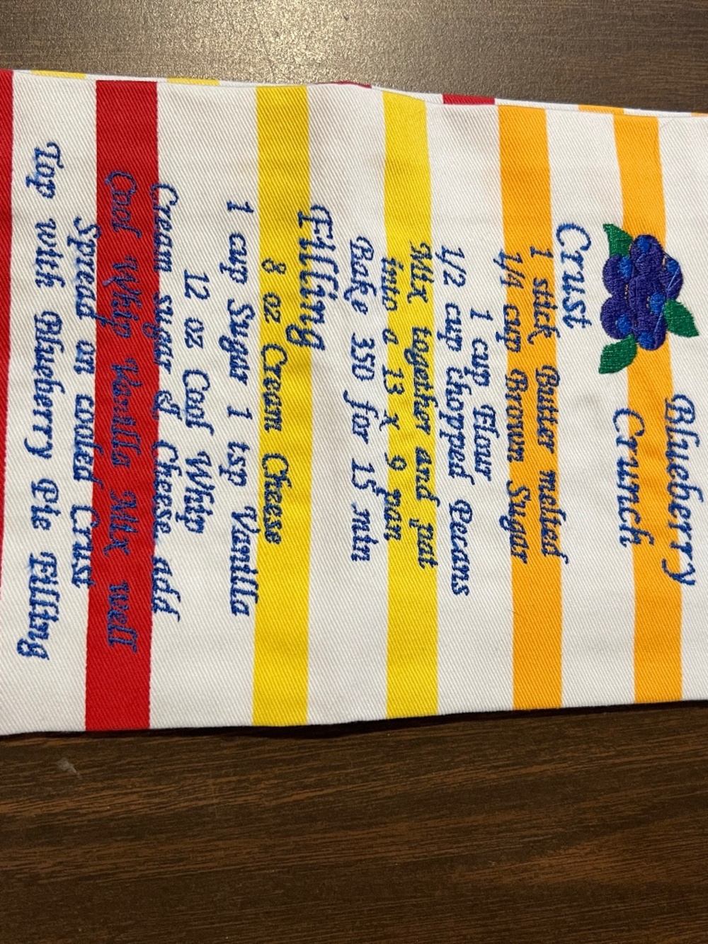 Three dish towels-Embroidered recipes-Blueberry Crunch,bbq Chicken,Brownies